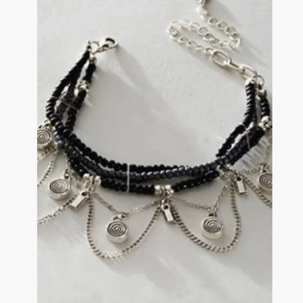 Free People Black Beaded Multi-Strand Bracelet with Silver Dangles - Picture 2 of 4